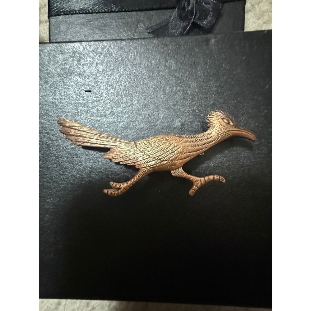 Roadrunner Bird Pin Brooch Copper Tone Metal Running Southwestern Vintage